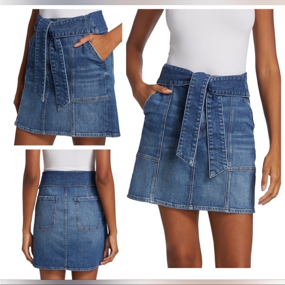 NWOT Jonathan Simkhai Standard Kennie Tie Waist Denim Mini-Skirt in Riverside XS